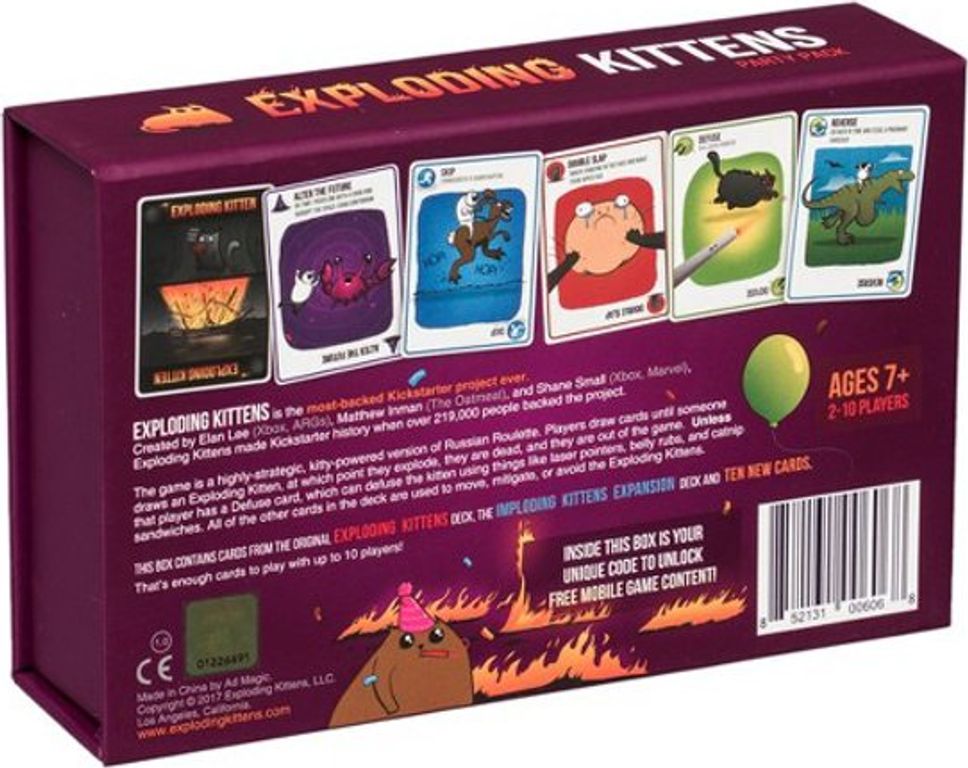 Exploding Kittens: Party Pack parte posterior de la caja