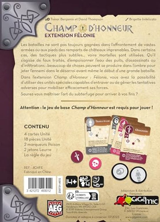 Champ d'Honneur: Extension Félonie dos de la boîte