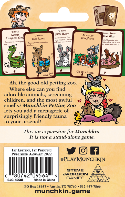 Munchkin Petting Zoo parte posterior de la caja