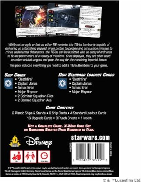 Star Wars: X-Wing (Second Edition) – TIE/sa Bomber Expansion Pack dos de la boîte