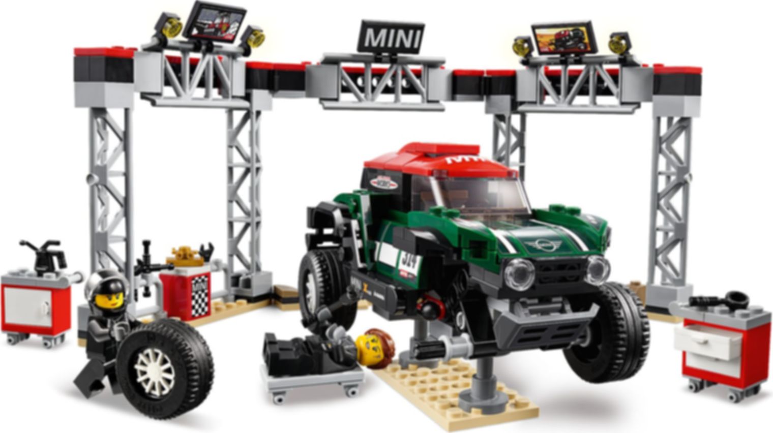 LEGO® Speed Champions Rallyeauto 1967 Mini Cooper S und Buggy 2018 Mini John Cooper Works spielablauf
