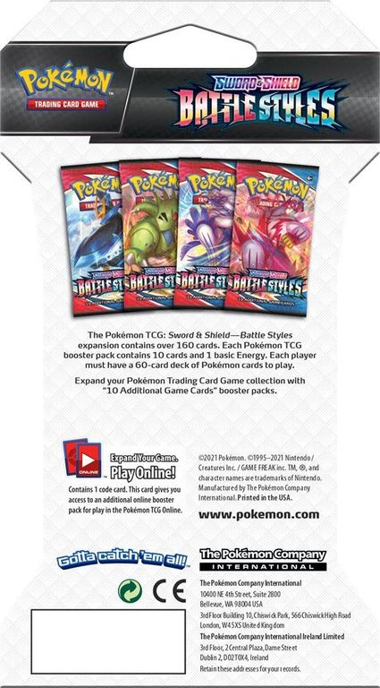 Pokémon TCG: Sword & Shield - Battle Styles Booster Pack dos de la boîte