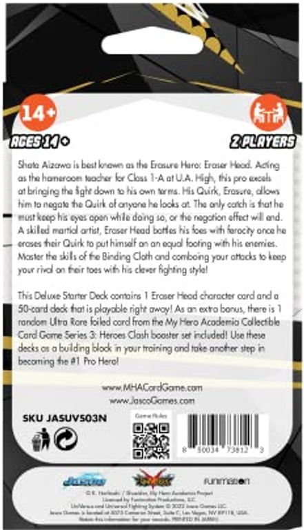 My Hero Academia CCG: Eraser Head Starter Deck parte posterior de la caja