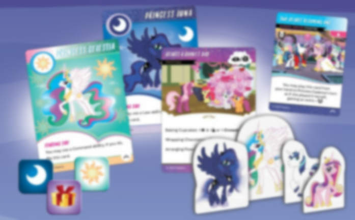 My Little Pony: Adventures in Equestria Deck-Building Game – Princess Pageantry Expansion components