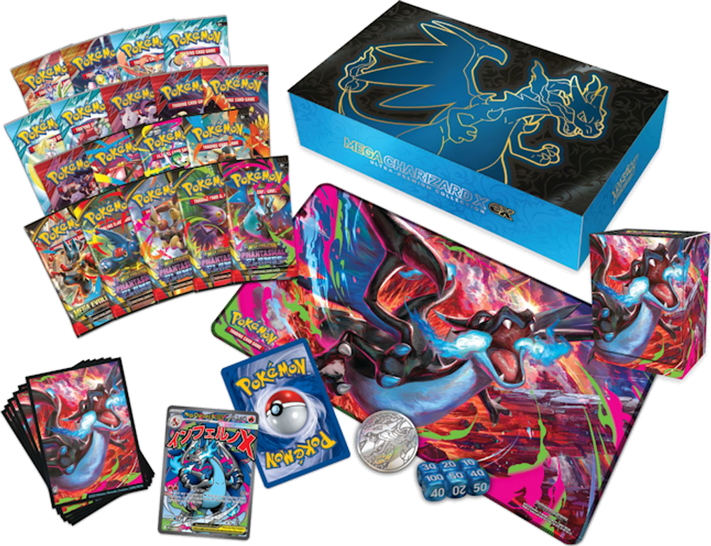 Pokémon TCG: Mega Evolution - Phantasmal Flames Ultra-Premium Collection Mega Charizard X EX components