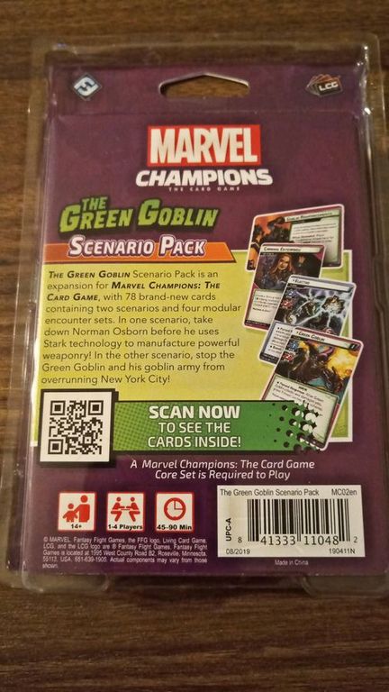 Marvel Champions: El Juego de Cartas - El Duende Verde Pack de Escenarios parte posterior de la caja