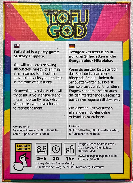 Tofu God achterkant van de doos