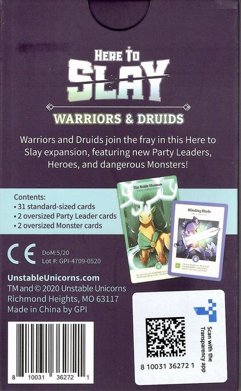 Here to Slay: Warrior and Druid Expansion back of the box