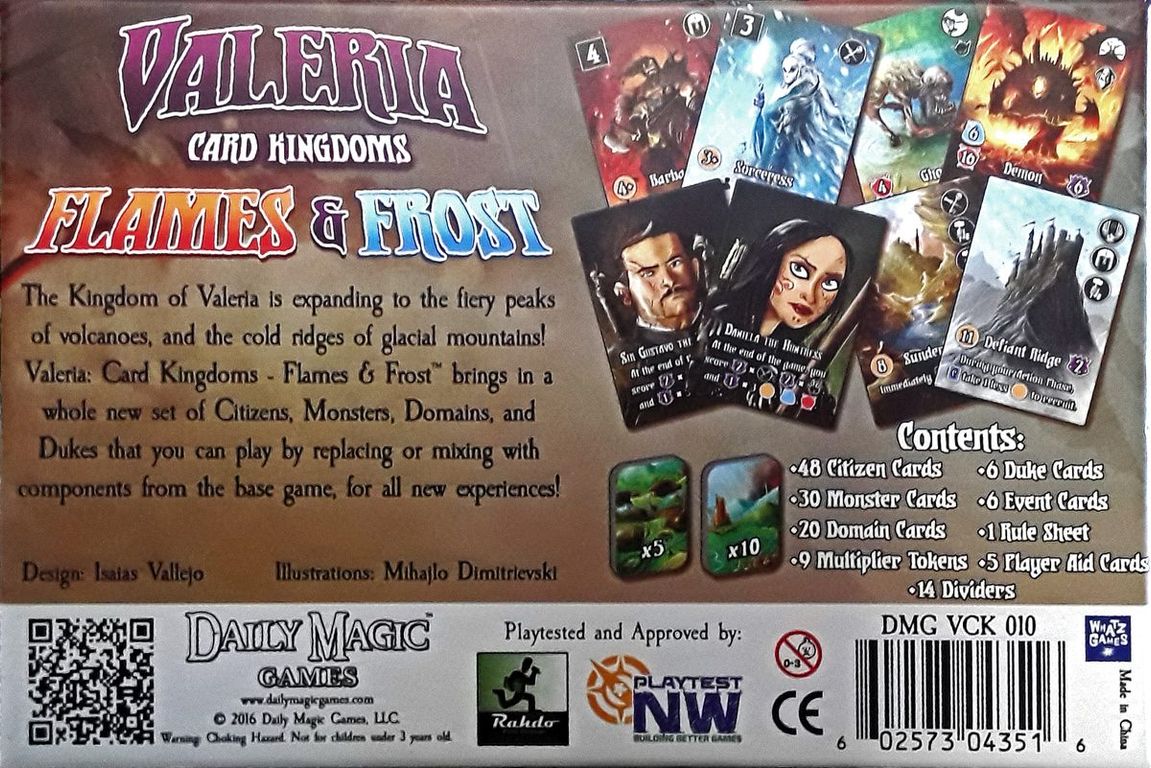 Valeria: Card Kingdoms - Flames and Frost parte posterior de la caja