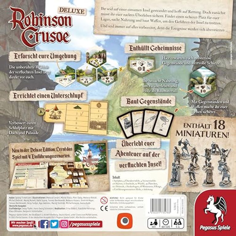 Robinson Crusoe: Adventures on the Cursed Island – Collector's Edition (Gamefound Edition) parte posterior de la caja