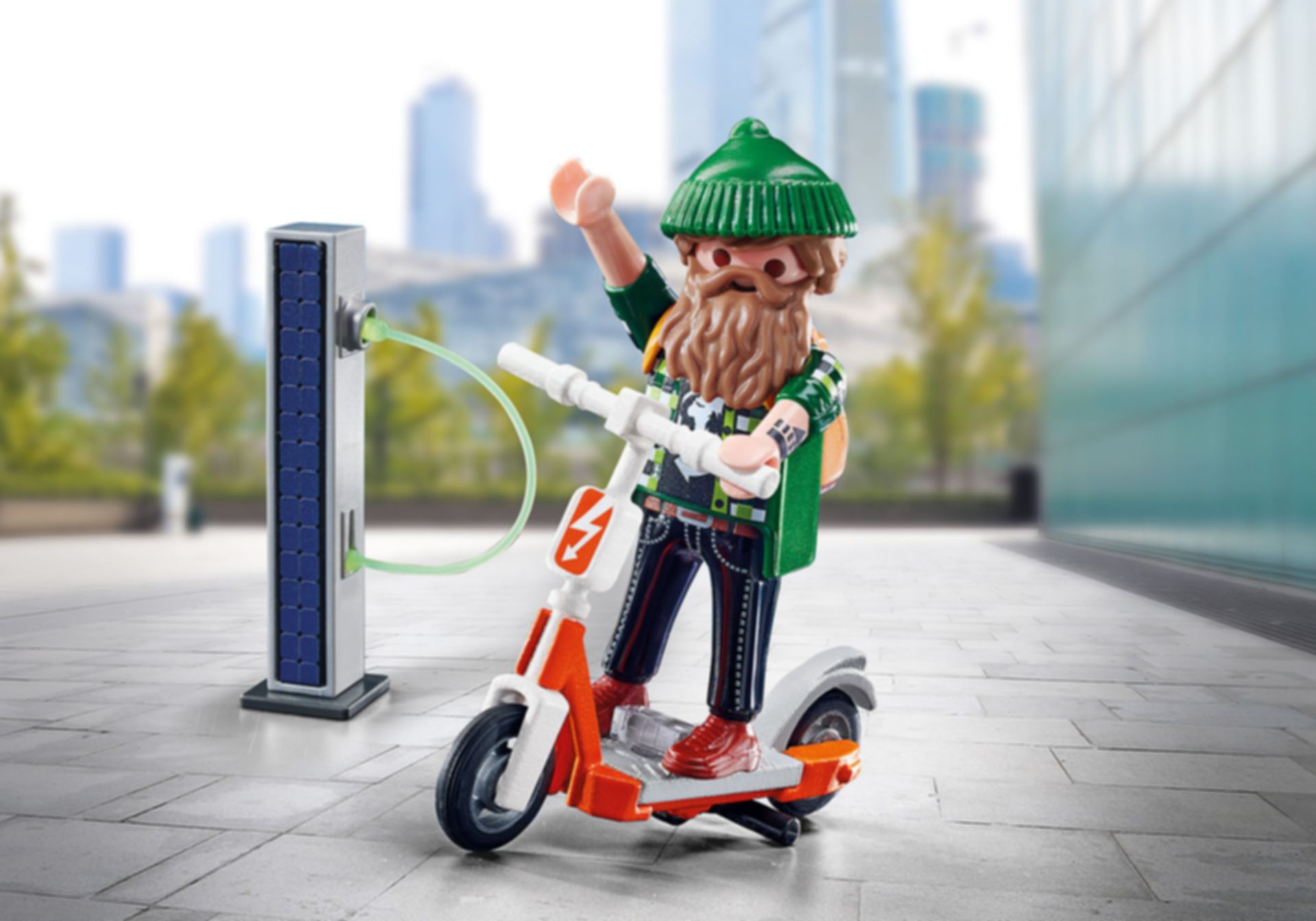 Hipster met e-scooter