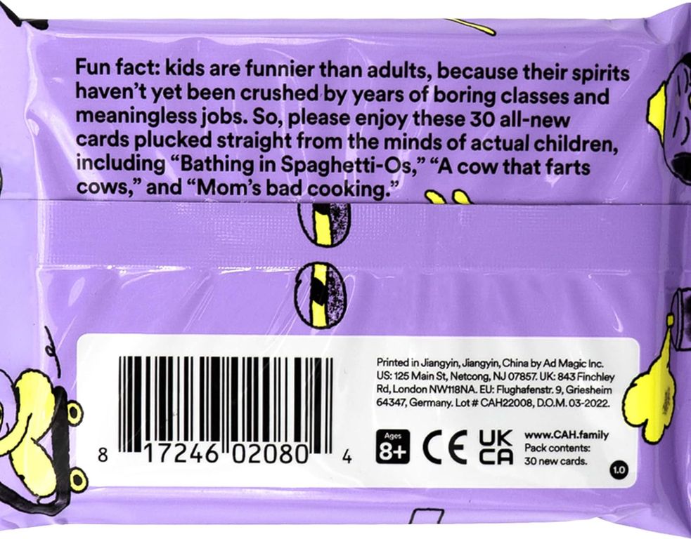 Cards Against Humanity: Family Edition – Written by Kids Pack back of the box