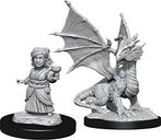 D&D Nolzur's Marvelous Miniatures - Silver Dragon Wyrmling & Female Halfling miniaturas