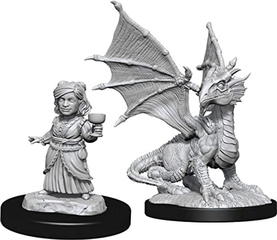 D&D Nolzur's Marvelous Miniatures - Silver Dragon Wyrmling & Female Halfling miniatures