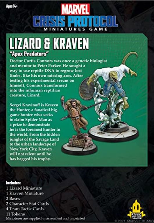 Marvel: Crisis Protocol – Lizard & Kraven parte posterior de la caja