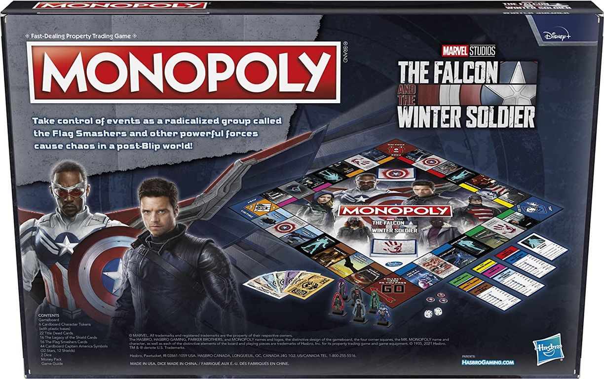 Monopoly: The Falcon and The Winter Soldier back of the box