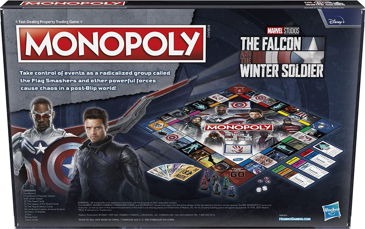 Monopoly: The Falcon and The Winter Soldier achterkant van de doos