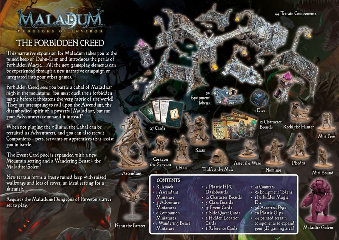Maladum: Dungeons of Enveron – The Forbidden Creed Expansion back of the box