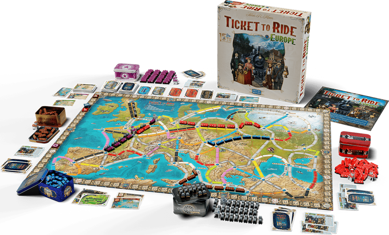Ticket to Ride: Europe – 15th Anniversary components