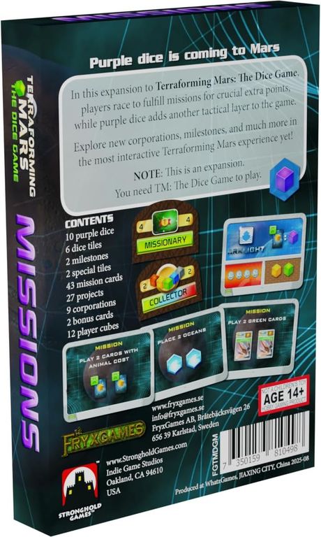 Terraforming Mars: The Dice Game – Missions back of the box