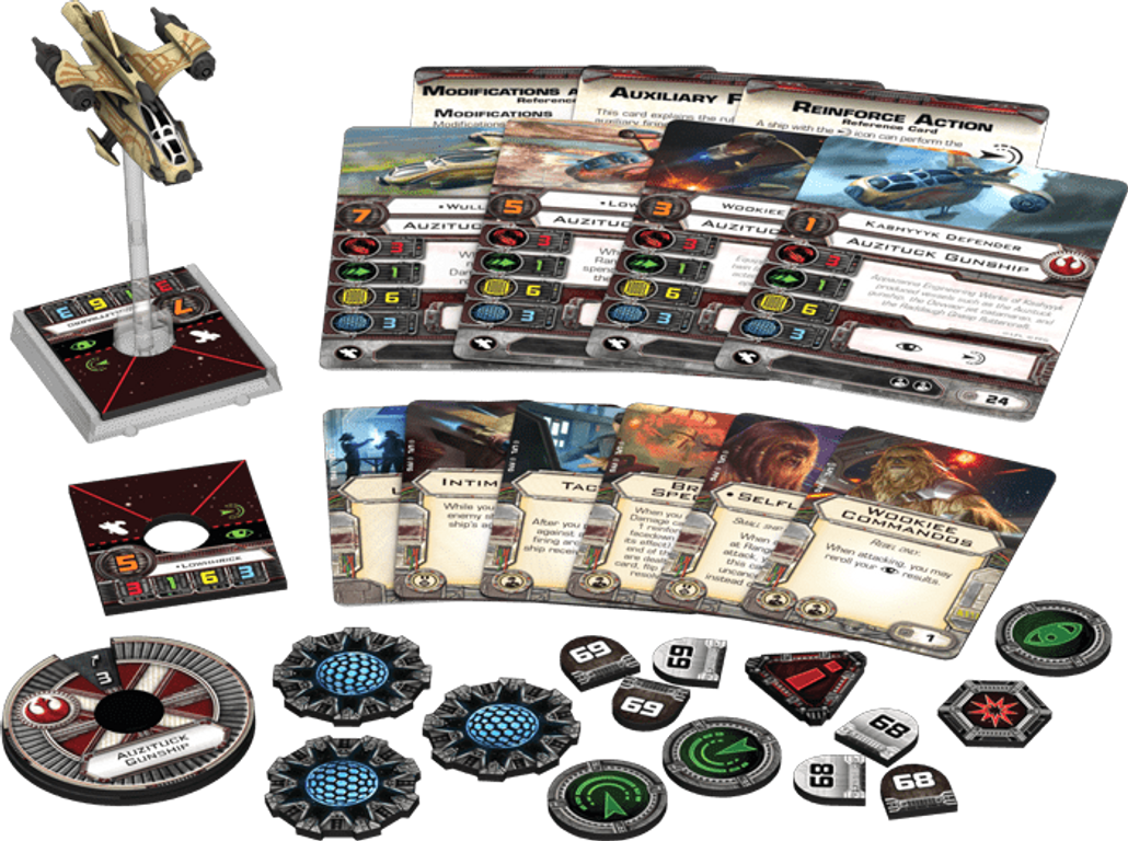 Star Wars: X-Wing Miniatures Game - Auzituck Gunship Expansion Pack components