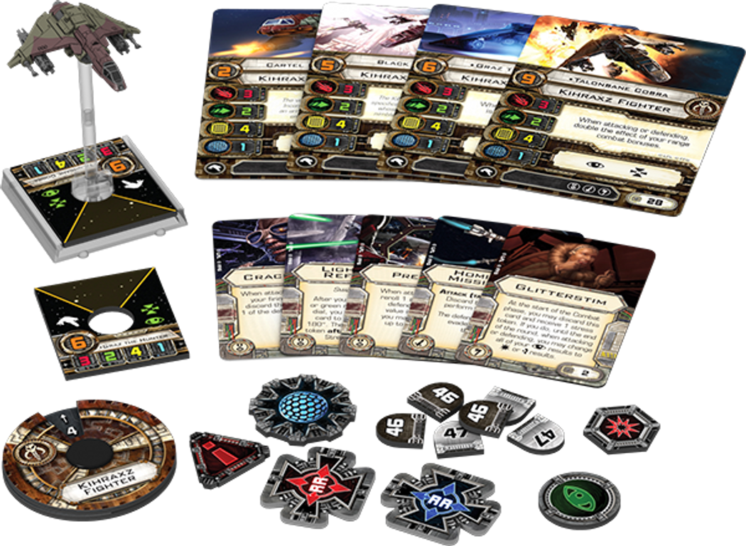 Star Wars: X-Wing Miniatures Game - Kihraxz Fighter Expansion Pack components