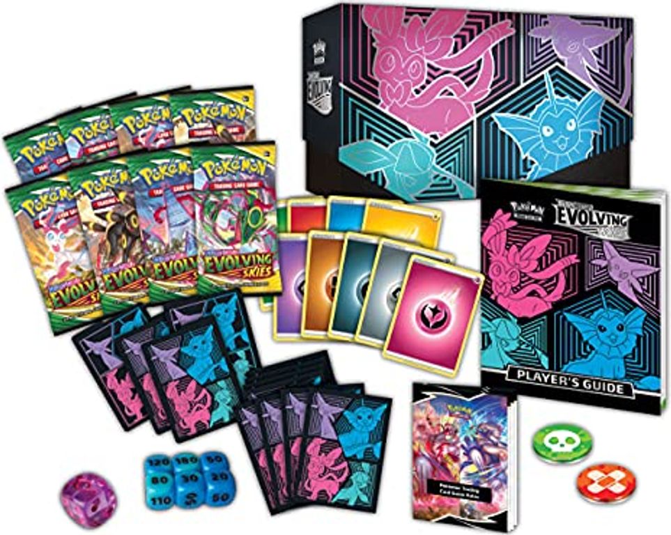 Pokémon TCG: Sword & Shield-Evolving Skies Elite Trainer Box components