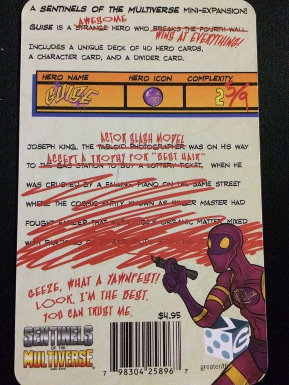 Sentinels of the Multiverse: Guise Hero Character back of the box