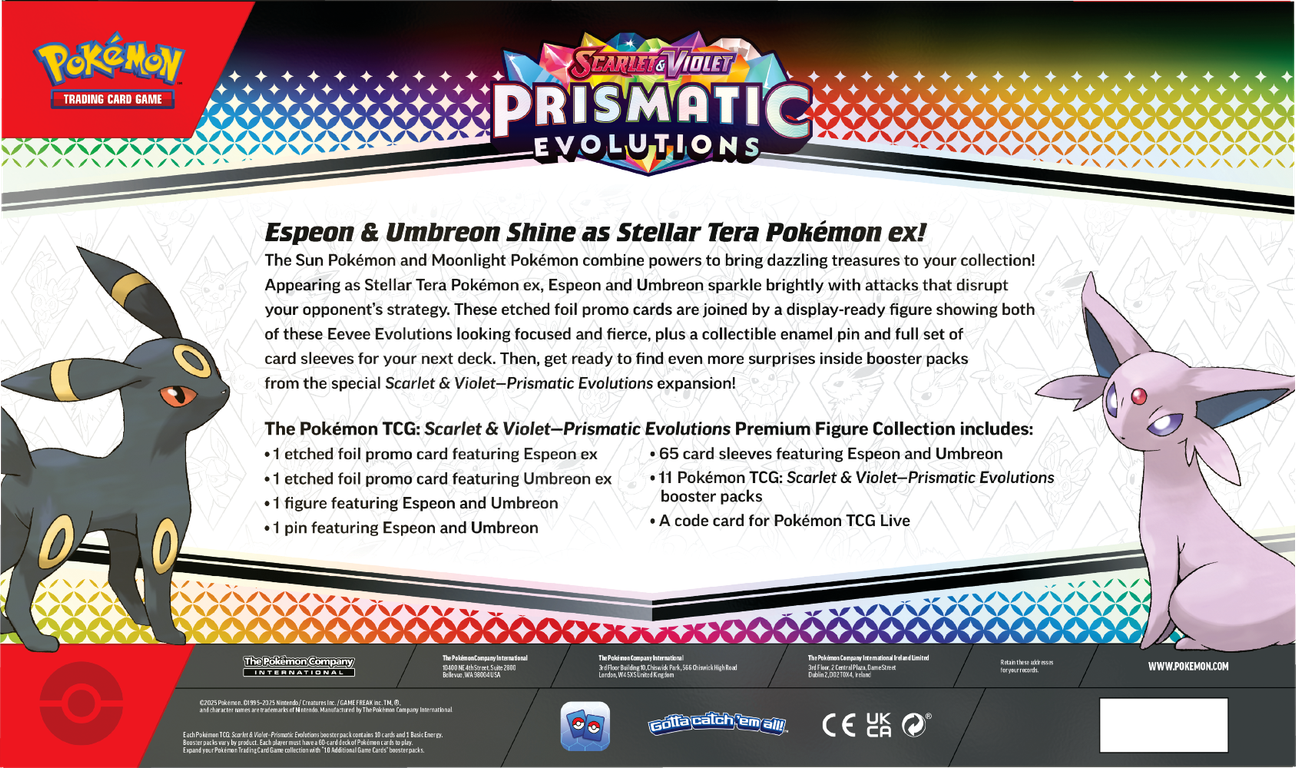 Pokémon TCG: Scarlet & Violet—Prismatic Evolutions Premium Figure Collection back of the box