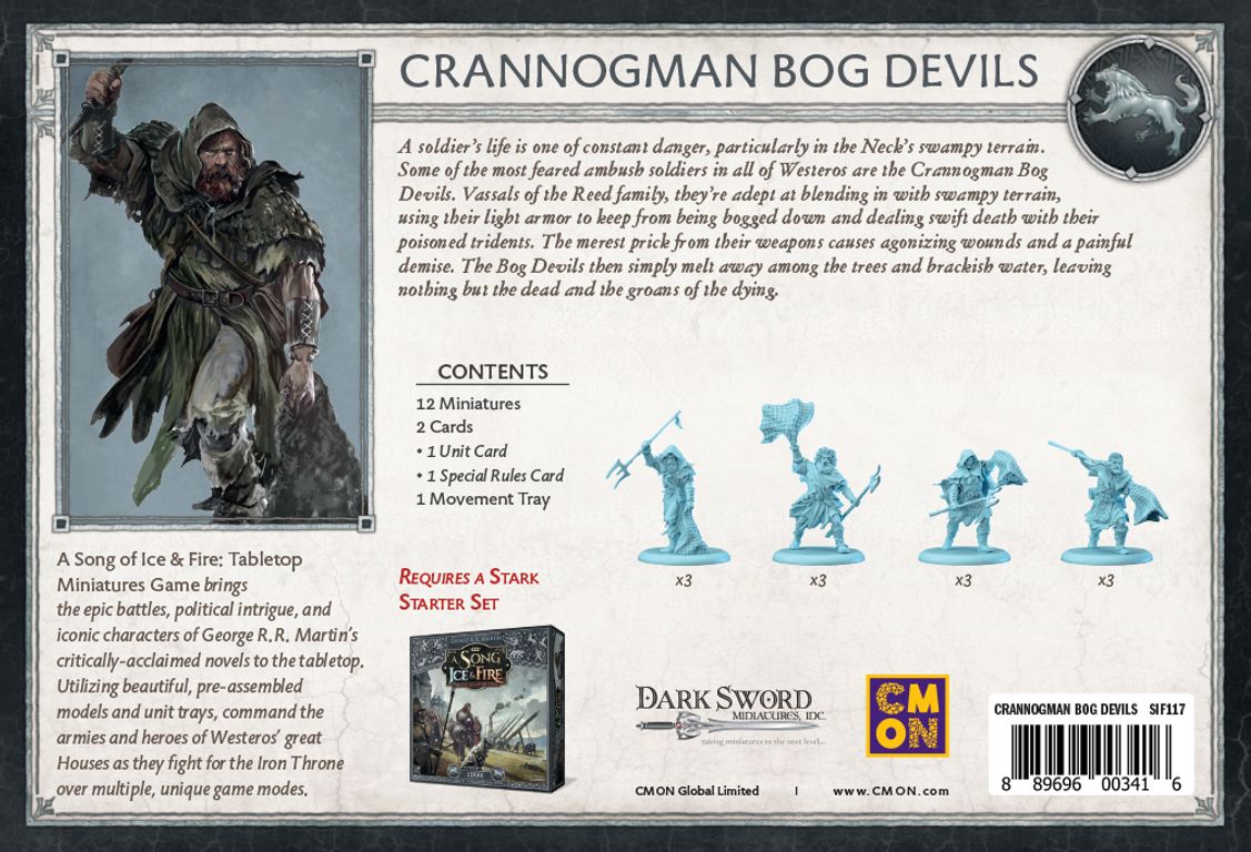 A Song of Ice & Fire: Tabletop Miniatures Game – Crannogman Bog Devils dos de la boîte