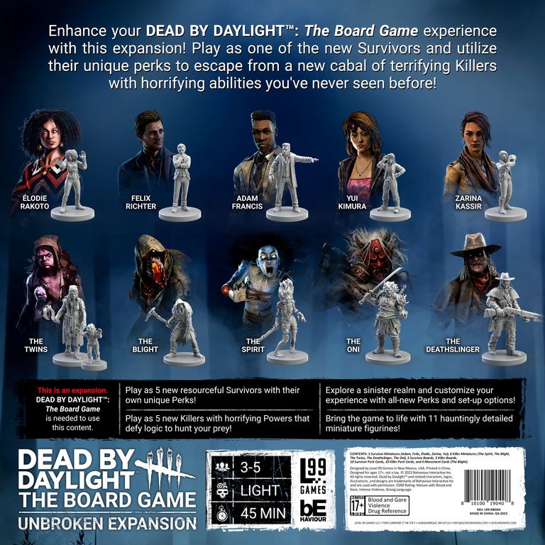 Dead by Daylight: The Board Game – Unbroken Expansion back of the box