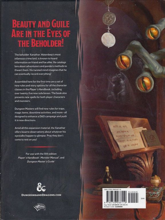 Xanathar's Guide to Everything parte posterior de la caja