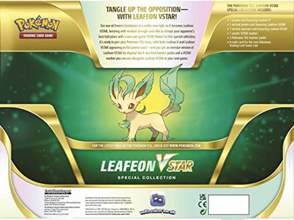 Pokémon TCG: Leafeon VSTAR Special Collection parte posterior de la caja