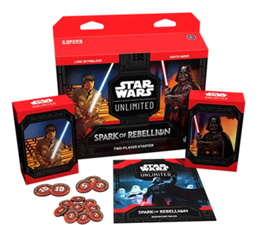 Star Wars: Unlimited - Spark of Rebellion Two-Player Starter components