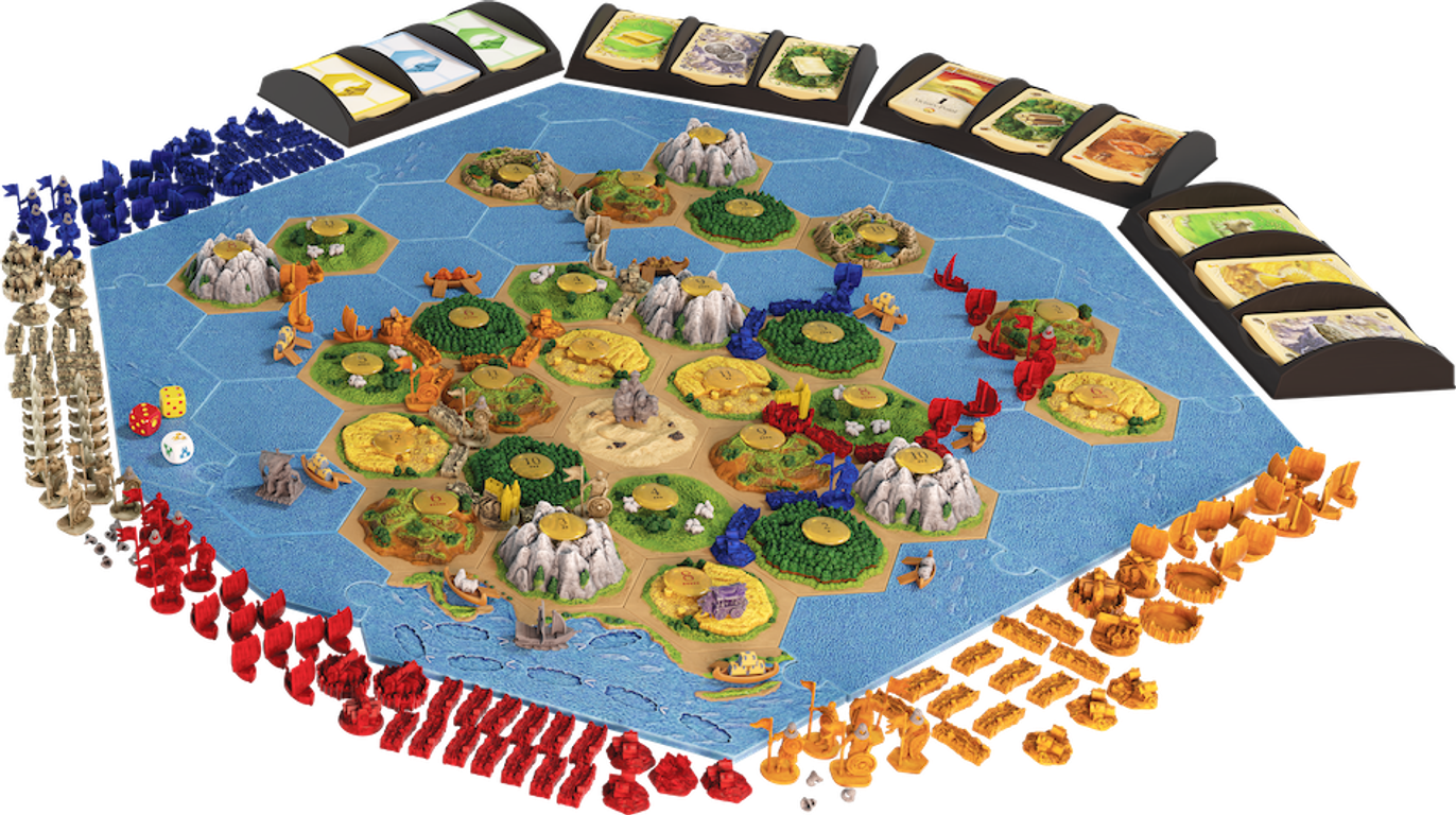 CATAN: 3D Expansions – Seafarers + Cities & Knights components