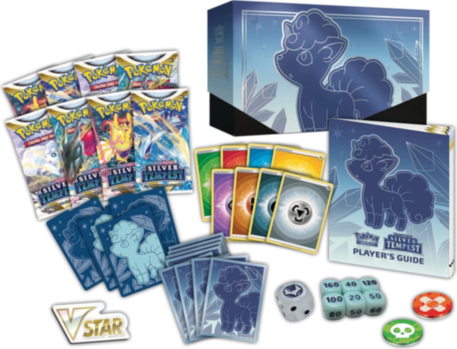 Pokémon TCG: Sword & Shield-Silver Tempest Elite Trainer Box components