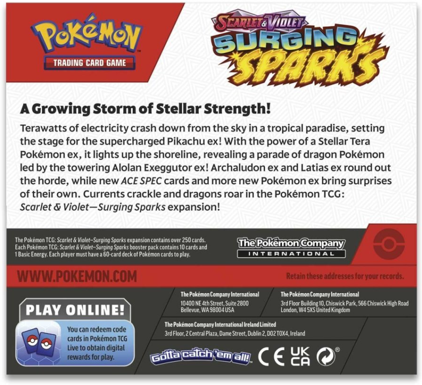 Pokémon TCG: Scarlet & Violet-Surging Sparks Booster Display Box (36 Packs) rückseite der box