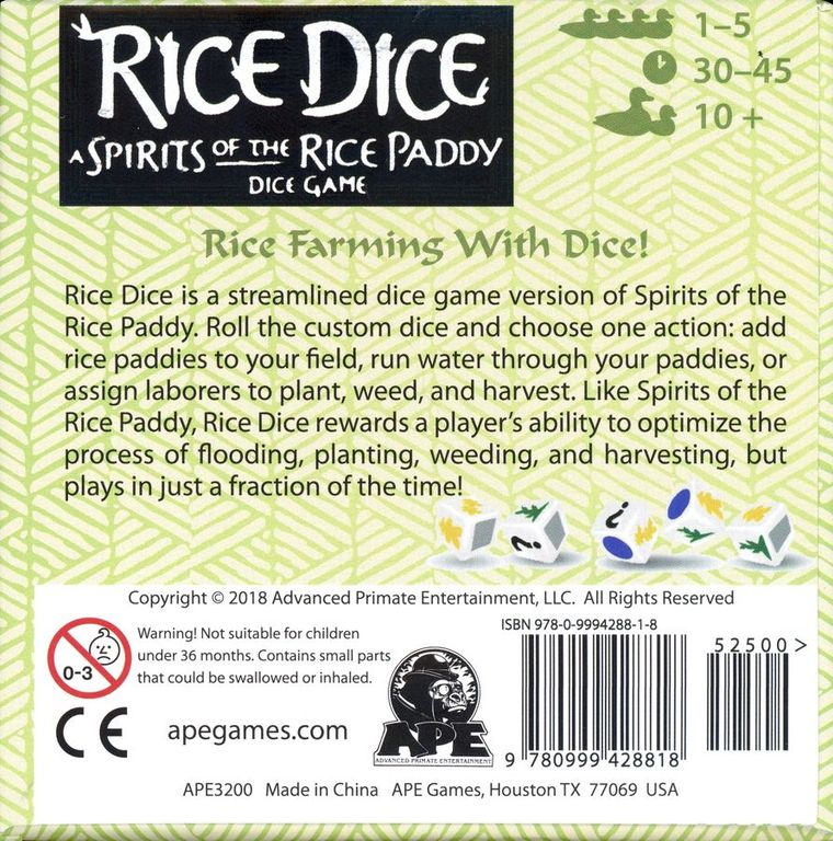 Rice Dice dos de la boîte