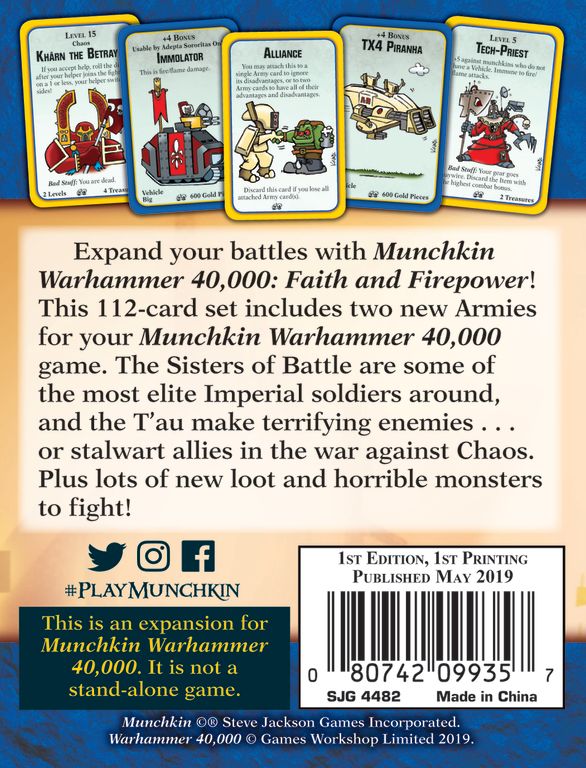 Munchkin Warhammer 40,000: Faith and Firepower dos de la boîte