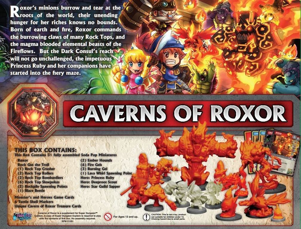 Super Dungeon Explore: Caverns of Roxor parte posterior de la caja