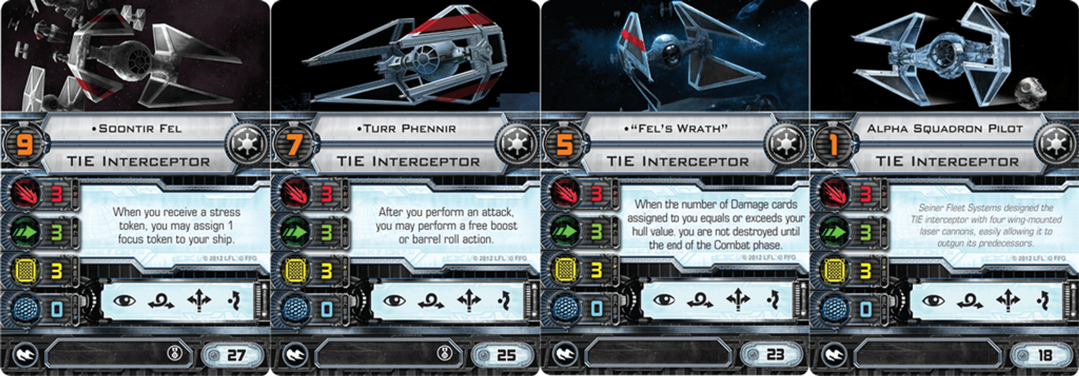 Star Wars: X-Wing Miniatures Game - TIE Interceptor Expansion Pack cards