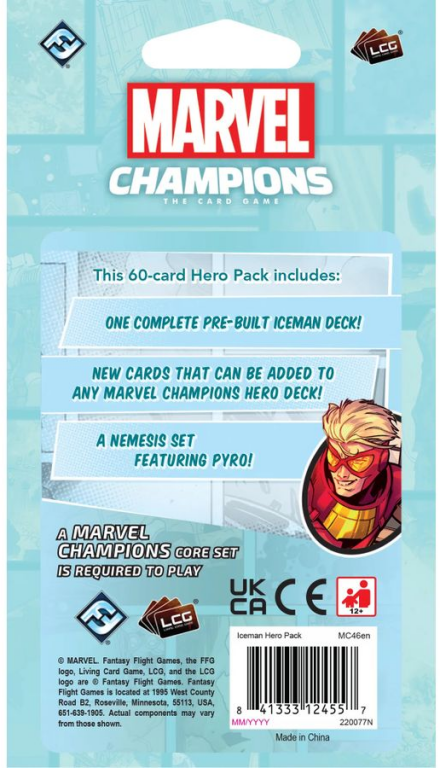 Marvel Champions: The Card Game – Iceman Hero Pack parte posterior de la caja