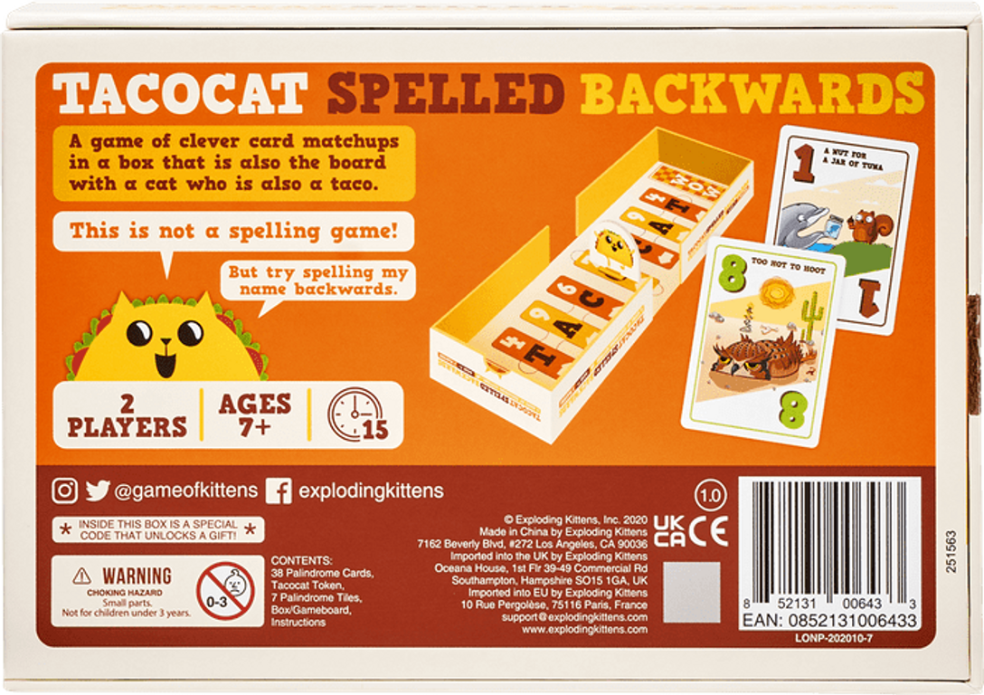 Tacocat Spelled Backwards back of the box