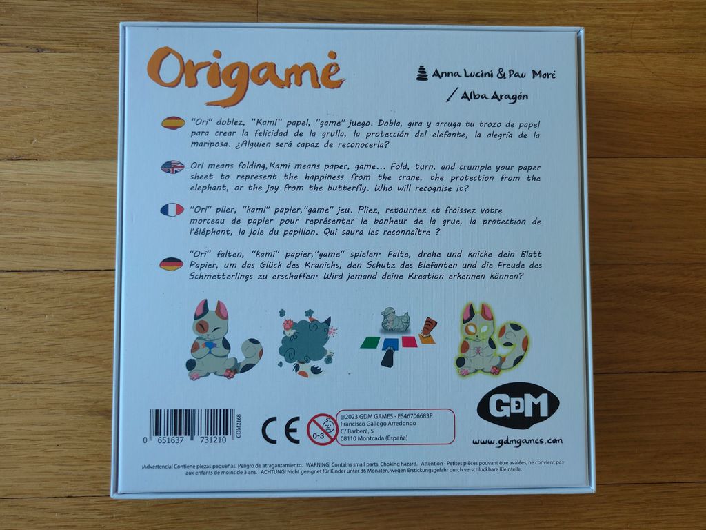 Origame back of the box