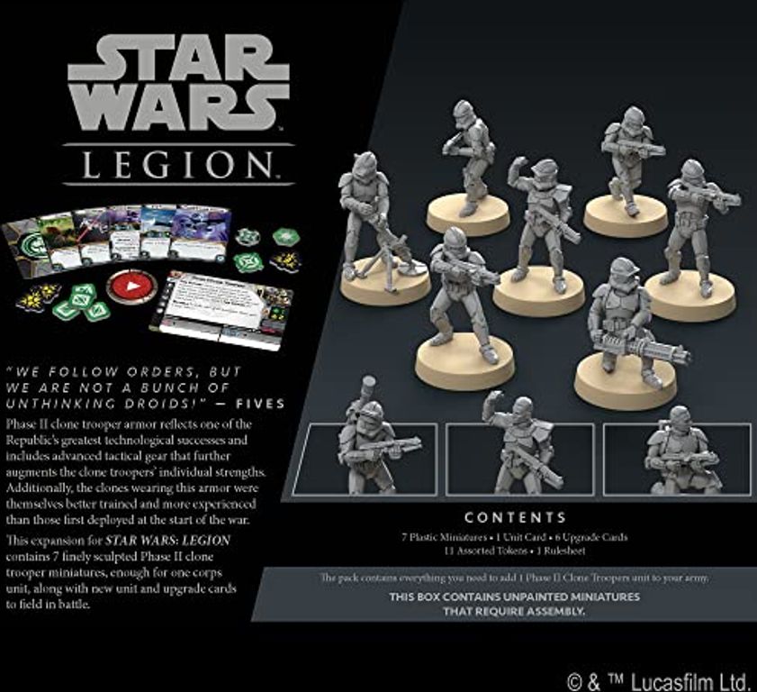 Star Wars: Legion – Phase II Clone Troopers Unit Expansion parte posterior de la caja