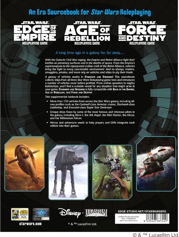 Star Wars RPG: Starships and Speeders parte posterior de la caja