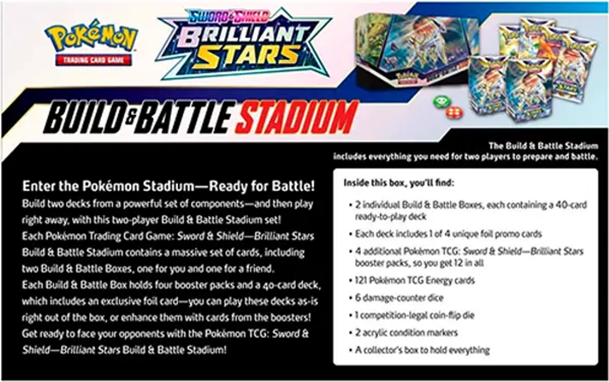 Pokémon TCG: Sword & Shield—Brilliant Stars Build & Battle Stadium back of the box