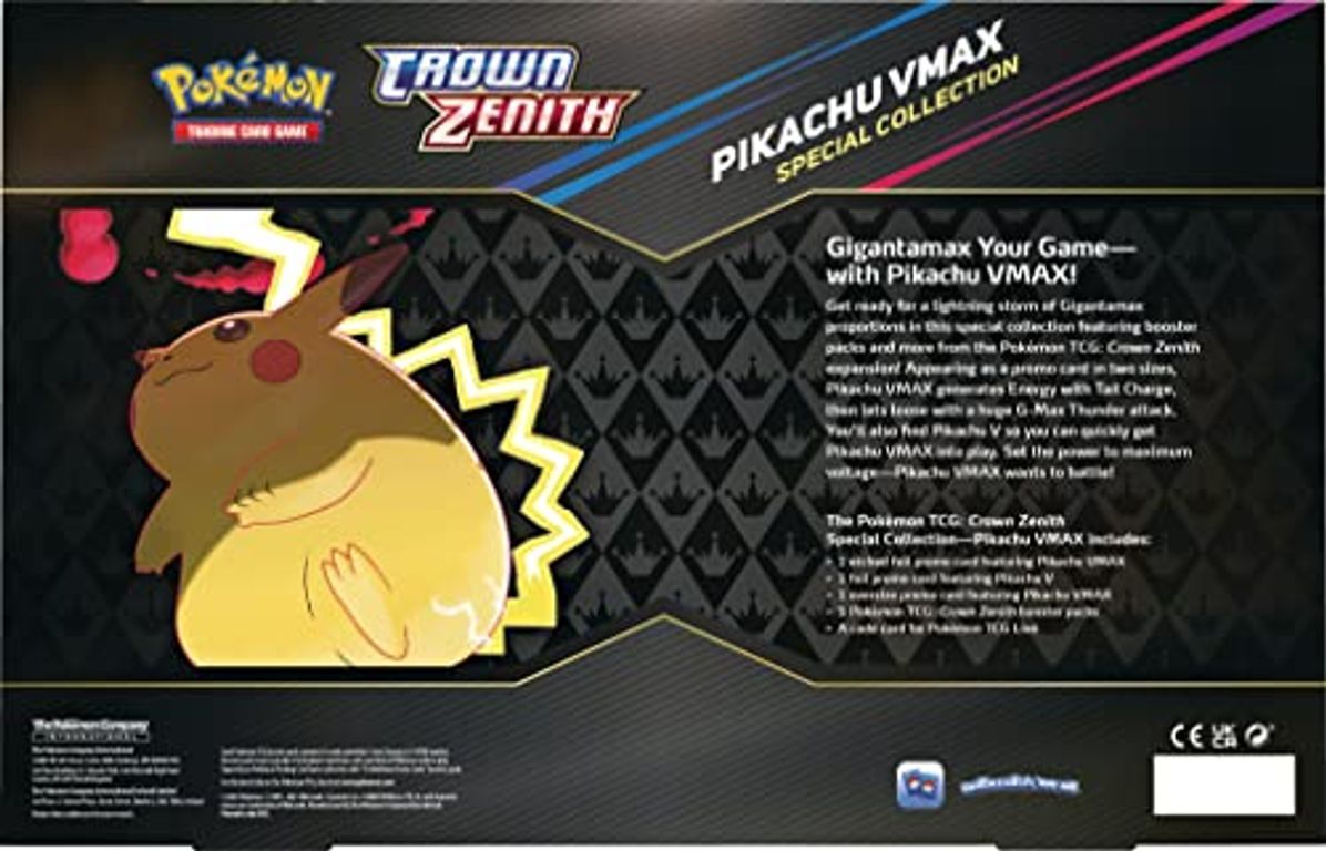 Pokémon TCG: Crown Zenith - Pikachu VMAX Special Collection parte posterior de la caja