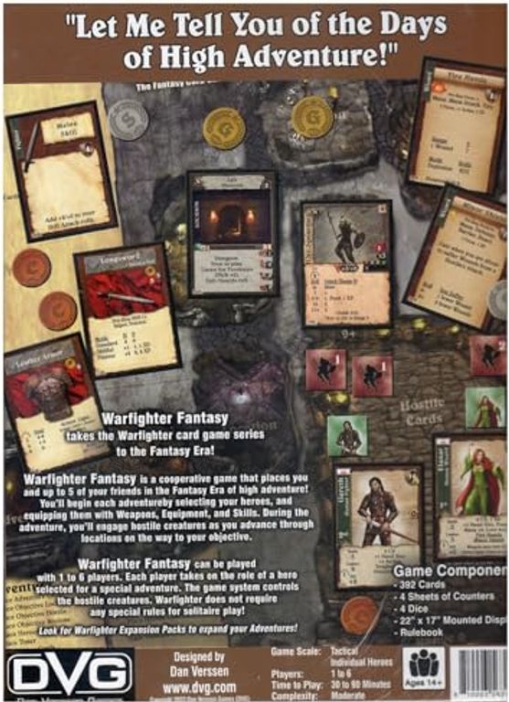 Warfighter: The Fantasy Card Game parte posterior de la caja