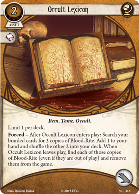 Arkham Horror: Il Gioco di Carte - Al Cospetto del Trono Nero: Pack Mito Occult Lexicon carta